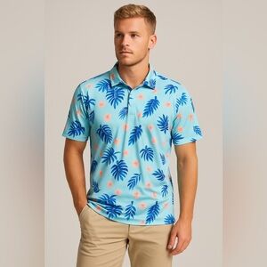 Men's Bad Birdie Short Sleeve Golf Polo Size XL Color Blue Pink